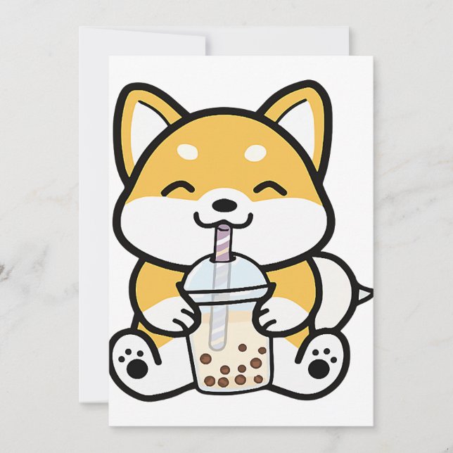 Convite Bubble Tea Boba Corgi (Frente)