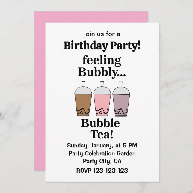 Convite Bubble Tea Drink Funny Birthday Party (Frente/Verso)