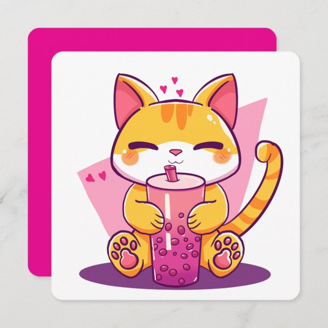 Convite Bubble Tea Kitty (Frente/Verso)