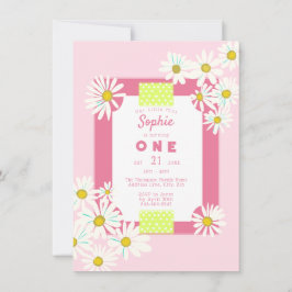 Convite Bubblegum Pink Daisie Frame Pequena Senhorita Aniv