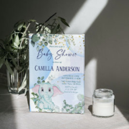 Convite Bubbles Azuis do Elefante Selvagem Safari Eucalypt