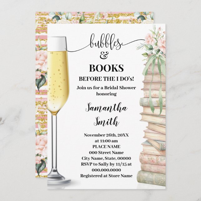 Convite Bubbles & Books before I do Bridal Shower  (Frente/Verso)