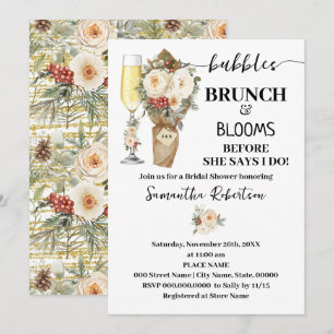 Convite Bubbles Brunch & Bloom Chá de Noiva Floral de Inve