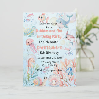 Convite Bubbles & Fins Children's Birthday 