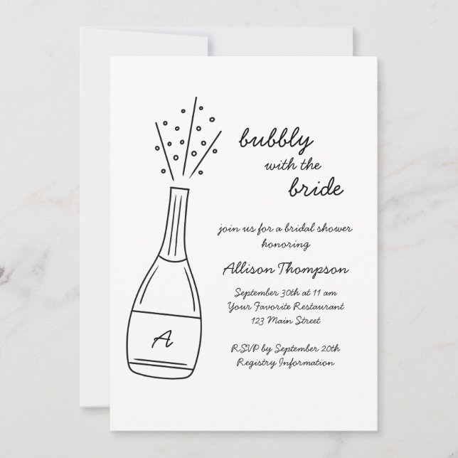 Convite Bubbly Popping Champagne Bottle Bridal Shower (Frente)