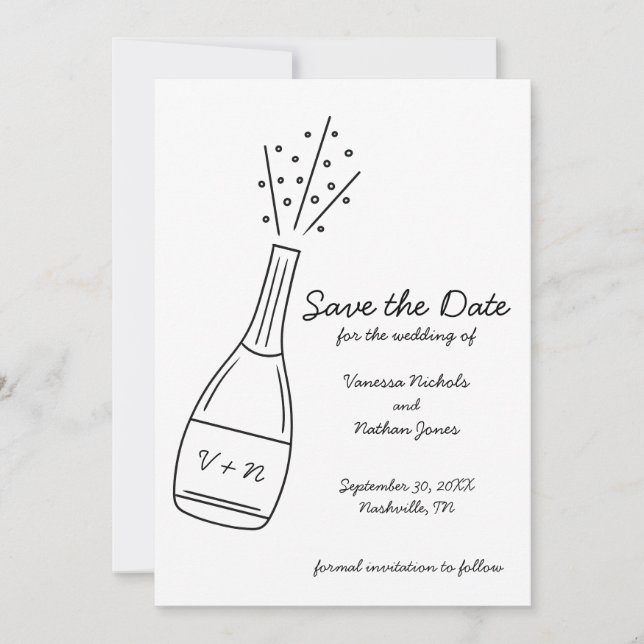 Convite Bubbly Popping Champagne Bottle Save the Date (Frente)