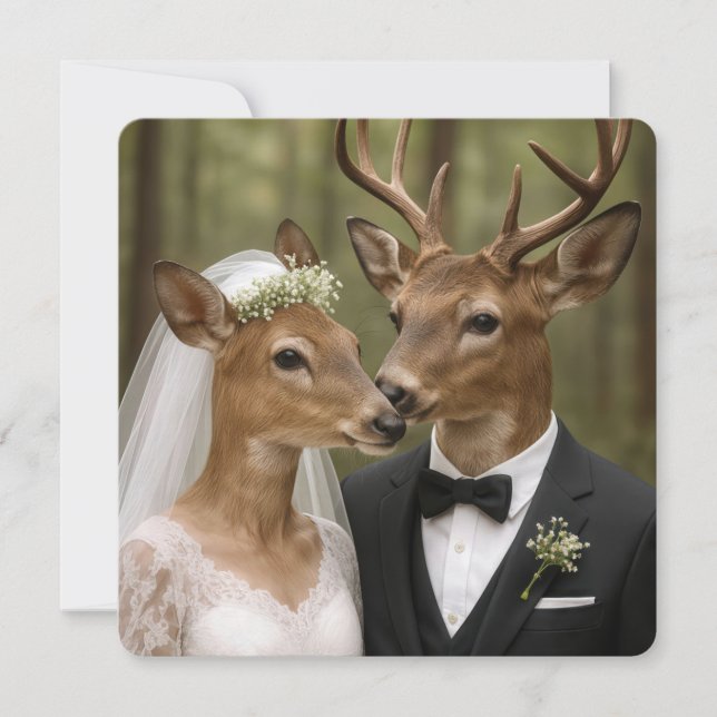 Convite Buck and Doe Deer Wedding In Forest (Frente)