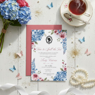 Convite Budget Blue Florals Bridgerton Birthday Party