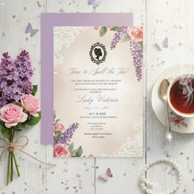 Convite Budget Blue Florals Bridgerton Birthday Party (Criador carregado)