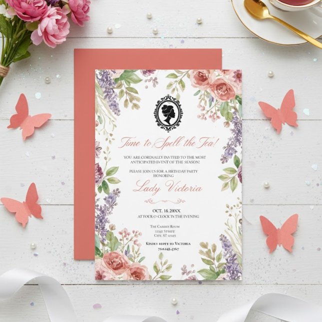 Convite Budget Blue Florals Bridgerton Birthday Party (Criador carregado)