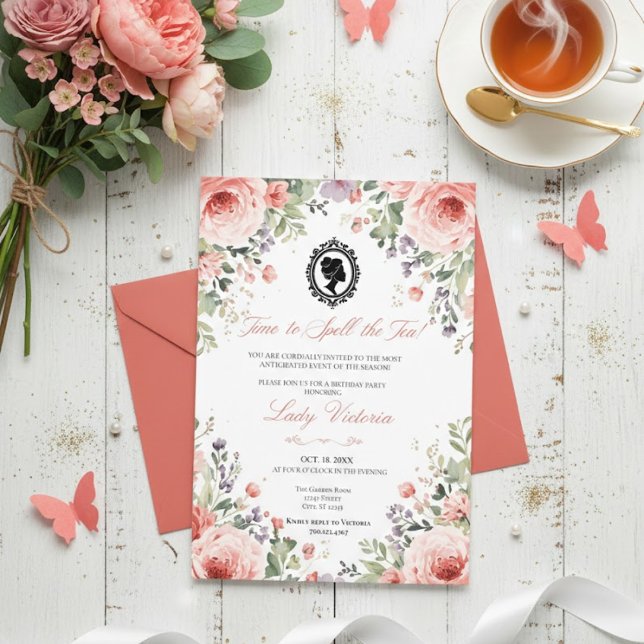 Convite Budget Blue Florals Bridgerton Birthday Party (Criador carregado)