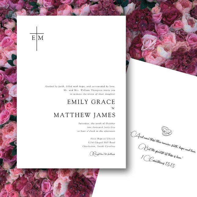 Convite Budget Christian Monogrammed Cross Modern Minimal (Criador carregado)