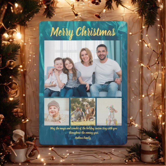 Convite Budget Elegant Gold Coral Christmas 4 Photo  (Criador carregado)