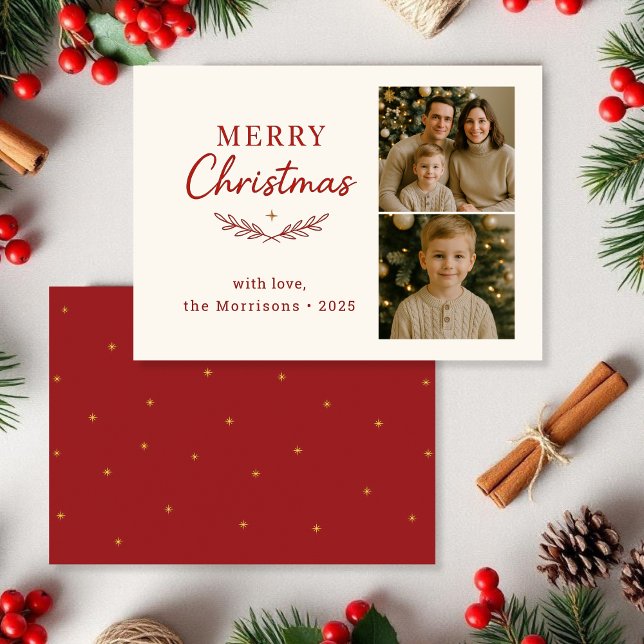 Convite Budget Merry Christmas Photo Red Holiday Flat Card (Criador carregado)