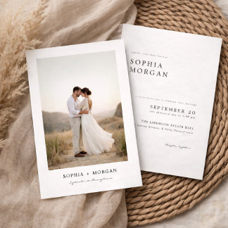 Convite Budget Modern Minimalist Boho Photo Wedding