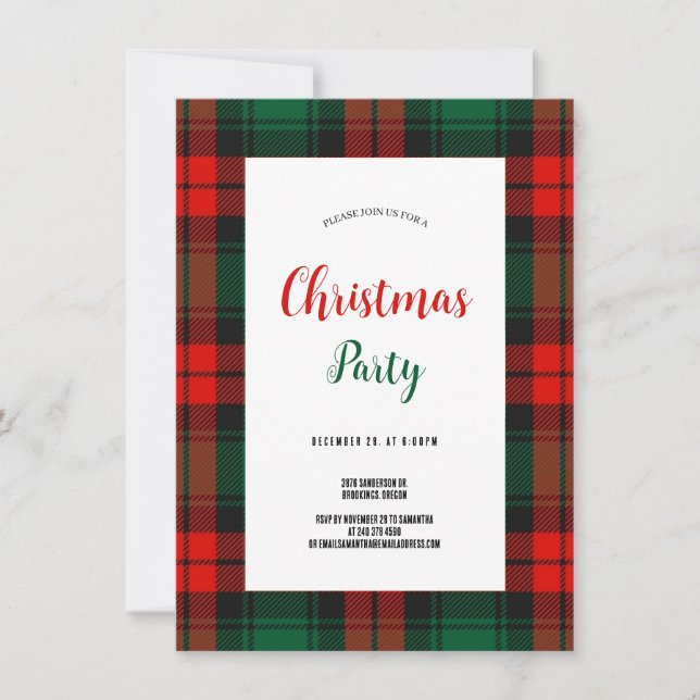 Convite Budget Plaid Retro Script red and green Christmas  (Frente)