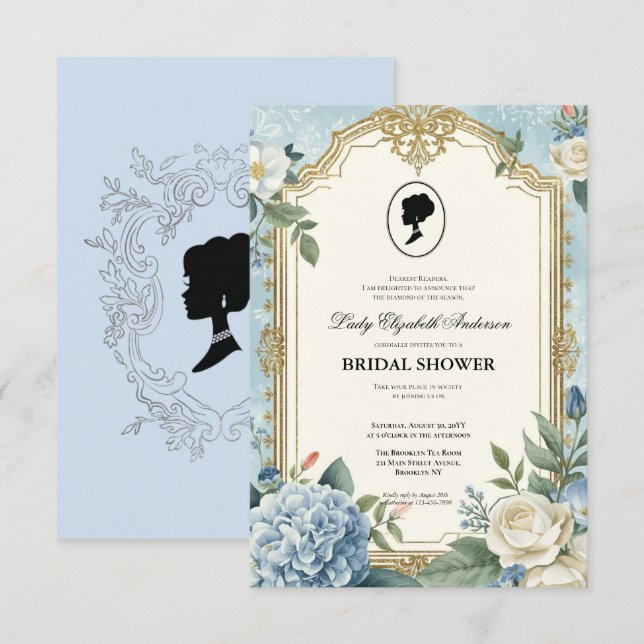 Convite Budget purple Florals Bridgerton Bridal Shower (Frente/Verso)