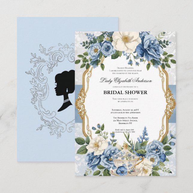 Convite Budget purple Florals Bridgerton Bridal Shower (Frente/Verso)
