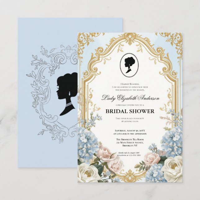 Convite Budget purple Florals Bridgerton Bridal Shower (Frente/Verso)