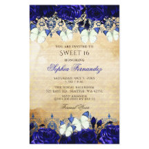 Convite Budget Royal Blue Butterfly Sweet 16