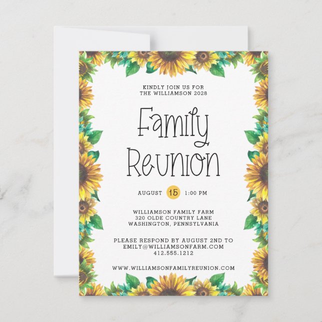 Convite Budget Rustic Sunflowers Family Reunion Invitation (Frente)