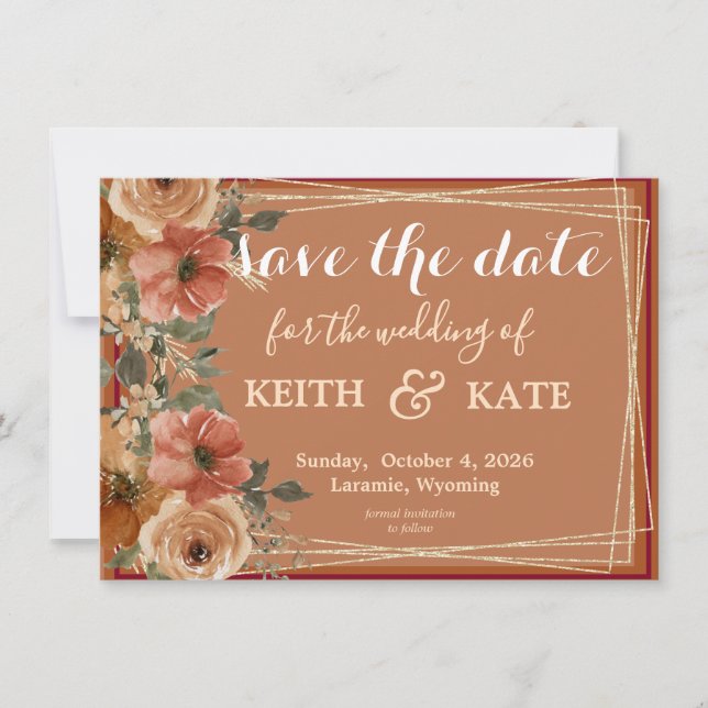 Convite BUDGET Terracotta Floral Elegant Save Date     (Frente)