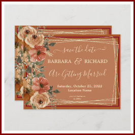 Convite BUDGET Terracotta Floral Elegante Data de Salvamen