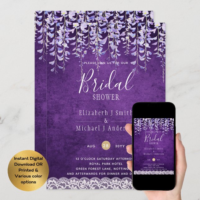 Convite BUDGET Wisteria Floral Lace CHÁ DE PANELA INVITE (Criador carregado)