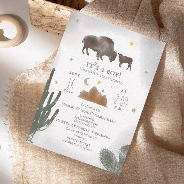 Convite Buffalo Bison Desert Cactus Baby Shower (Criador carregado)