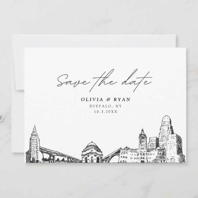Convite Buffalo NY Wedding Save the Date Modern (Frente)