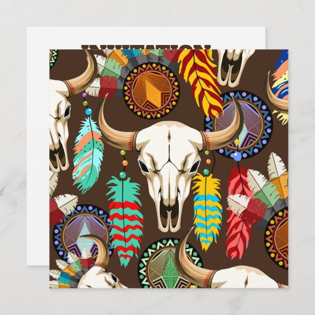 Convite Buffalo Skull Native American Emblem (Frente/Verso)