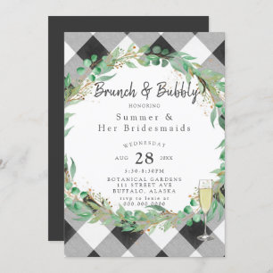 Convite Buffalo Xadrez Wreath Dourada Bridesmaids Luncheon