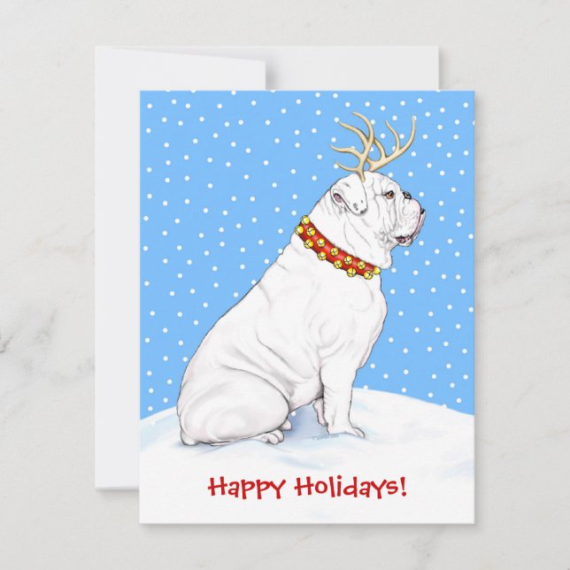 Convite Buldogue Christmas Reindeer White (Frente)