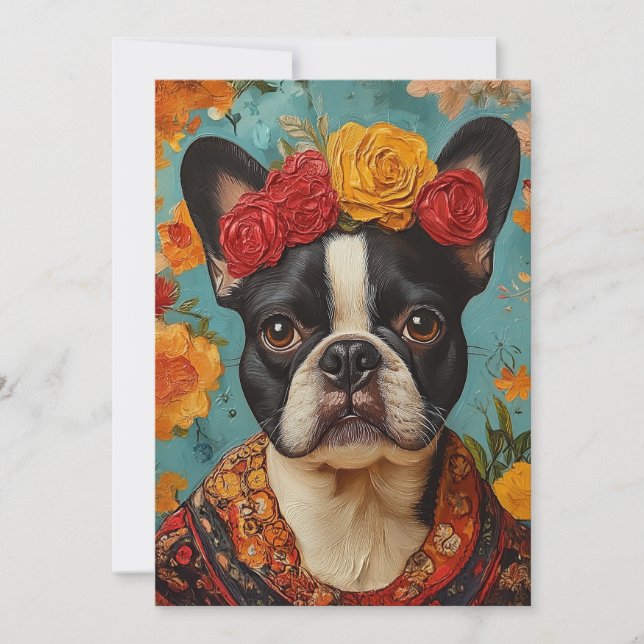 Convite Buldogue francês como Frida Kahlo (Frente)