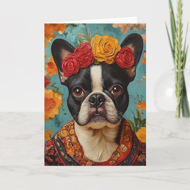 Convite Buldogue francês como Frida Kahlo (Frente)