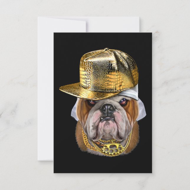 Convite Buldogue Inglês Grumpy vestindo Rapper Hip Hop (Frente)
