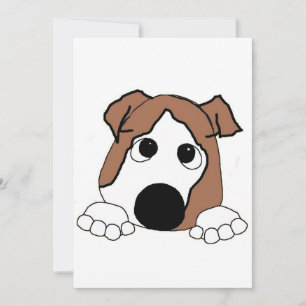 Convite buldogue vermelho e branco espiando desenho animad