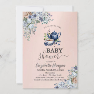 Convite Bule de Aquarela  Chá de Bebê Floral Mirtilo