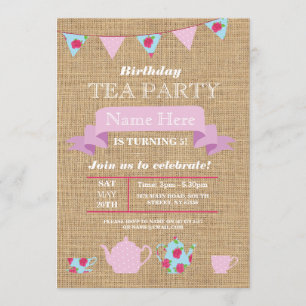 Convite Bule De Chá Alice No Wonderland Burlap Invite