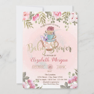 Convite Bule de Chá de Flores em Aquarela Chá de Bebê