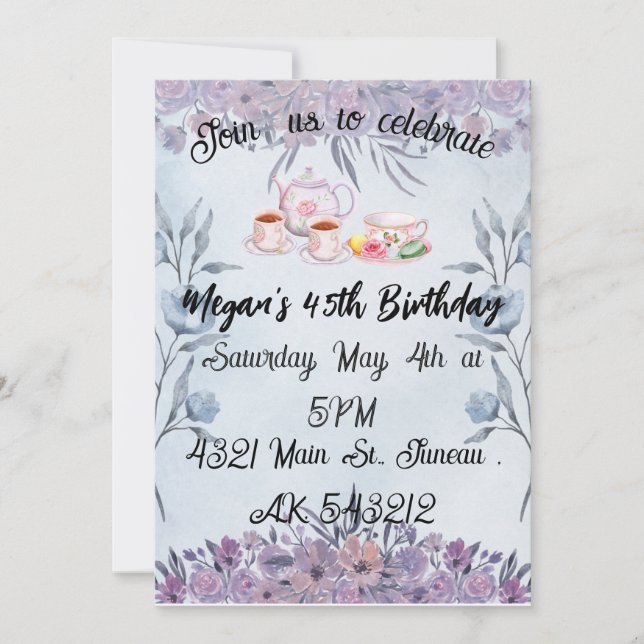 Convite Bule de chá de lavanda flores aniversário (Frente)