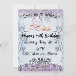 Convite Bule de chá de lavanda flores aniversário