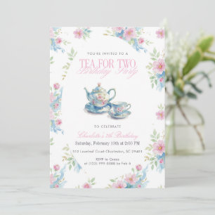 Convite Bule de Chá Floral Aquarela chá para dois Aniversá