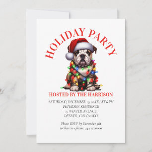 Convite Bulldog Fofo Aquarela Cachorro Desejos de Natal