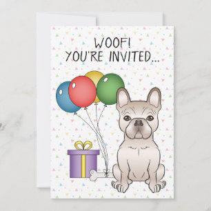 Convite Bulldog Francês Creme Cachorro Fofo de Desenho Ani