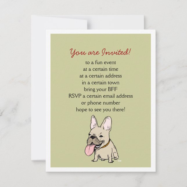 Convite Bulldog Francês Engraçado com Texto Personalizado (Frente)