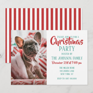 Convite Bulldog Francês no Chapéu de Natal