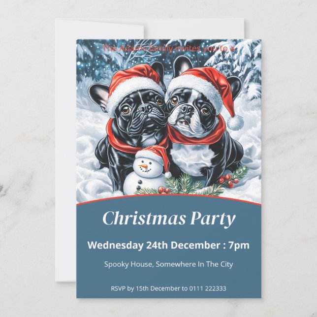 Convite Bulls Franceses e Festa de Natal Snowman (Frente)