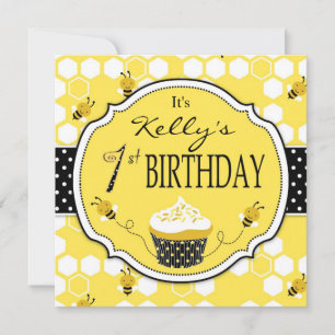 Convite Bumble aniversário do cupcake da abelha o primeir