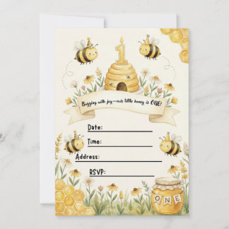 Convite Bumble Bee 1st Birthday Invitation 